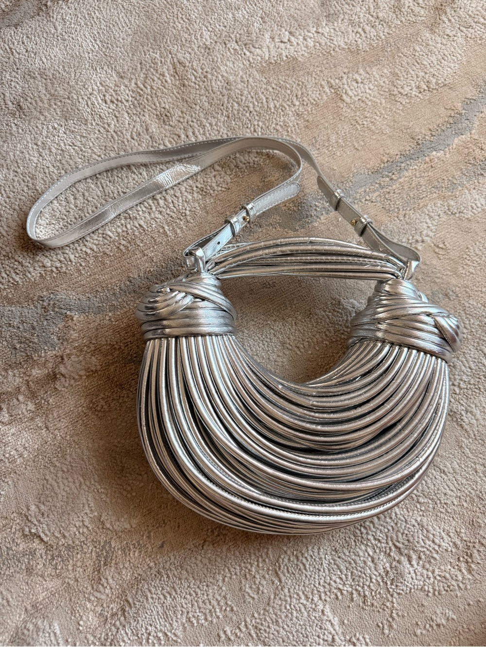 Silver Metallic Sculptural Knot Handbag
